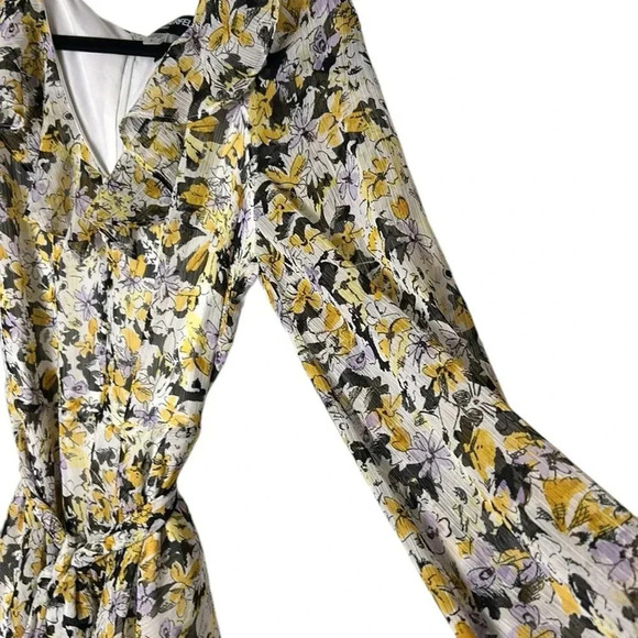 Karl Lagerfeld Ruffled floral sheer babydoll dress,chiffon frill,tiered,tie wrap - Picture 9 of 16